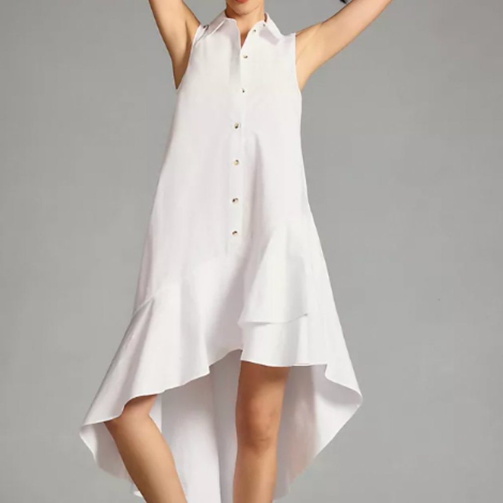 Anthropologie sleeveless buttondown asymmetrical ruffle hem dress